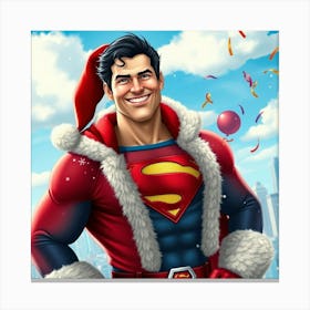 Flux Schnell A Jovial Superman Donning A Crimson Santalike Cos 3 Canvas Print