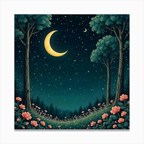 Moon And Forest Style William Morris2 Art Print (13) Canvas Print