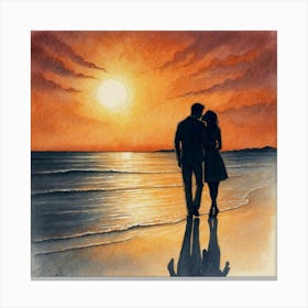 Couple At Sunset Canvas Print