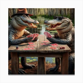 Alligators Playing Cards By Swamp Canvas Print