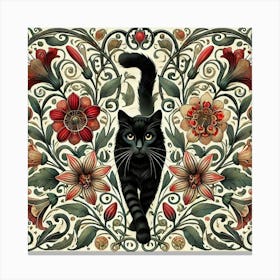 Black Cat With Flowers Canvas Print