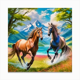 Horses In The Meadow Canvas Print