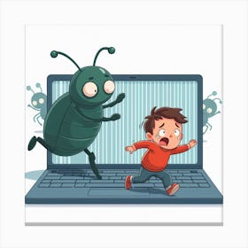 Child Running Away From A Computer Canvas Print