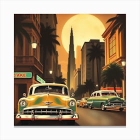 Vintage Cars On The Street Canvas Print