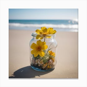 Jar Of Flowers On The Beach Canvas Print