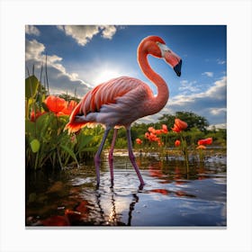 Flamingo In Water Canvas Print