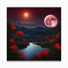 Moon And Flowers Canvas Print