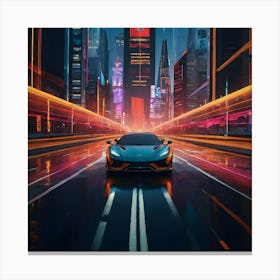Futuristic City with Future Car Canvas Print