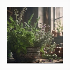Herbs In A Pot Canvas Print