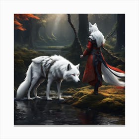 Amaterasu meets white wolf Canvas Print