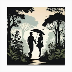 Couple Walking In The Forest Canvas Print