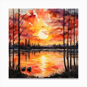 Spring Sunset Alcohol Ink Painting Canvas Print