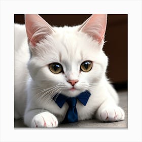 White Cat With Blue Tie Canvas Print