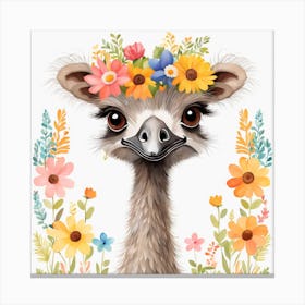 Floral Baby Ostrich Nursery Illustration (16) Canvas Print