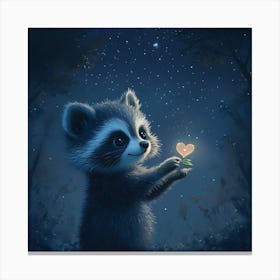 Curious Raccoon with Heart Leaf Backdrop 5 Canvas Print