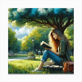 Girl Reading A Book 2 Canvas Print