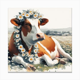 Cow With Daisies 1 Canvas Print