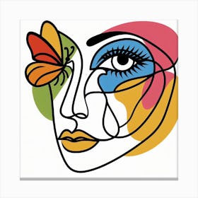 Cubism Meets Nature: A Single Line Drawing of a Woman’s Face with a Butterfly Canvas Print