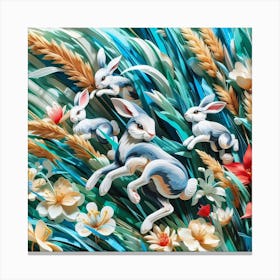 Rabbits In The Grass Canvas Print