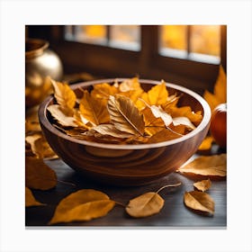 Autumn Leaves On A Wooden Table Canvas Print