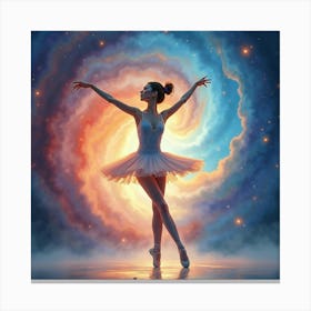 Ballet Dancer With A Watercolor Cosmic Swirl Scene 1 Canvas Print