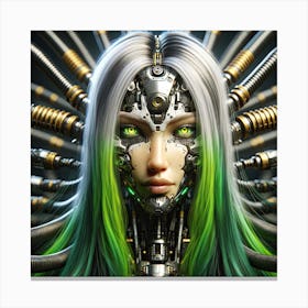 Futuristic Cyborg With Multicoloured Hair Canvas Print