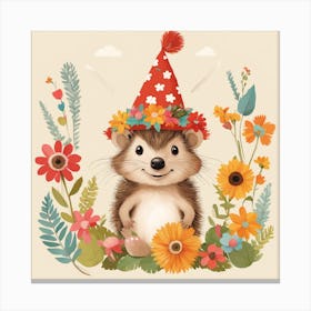 Floral Baby Hedgehog Nursery Illustration (28) Canvas Print