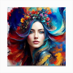 Beautiful Woman With Colorful Hair Canvas Print