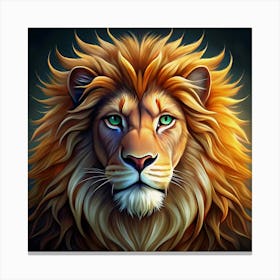 Close Up Portrait Of A Lion With Golden Mane Canvas Print