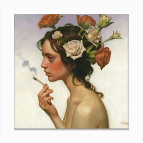 Woman Smokes A Cigarette Canvas Print