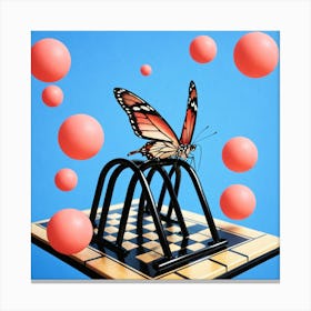 Butterfly On Chess Board 2 Canvas Print