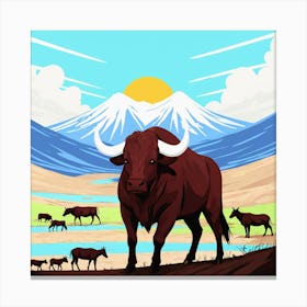 Bulls In The Grass Canvas Print