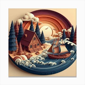 Paper Cut Art House in the forest Canvas Print