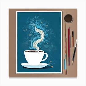 Illustration Limited Edition Print Coffee Time Blue Background Gh8wseev Upscaled Canvas Print