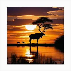 Sunset With A Moose Canvas Print