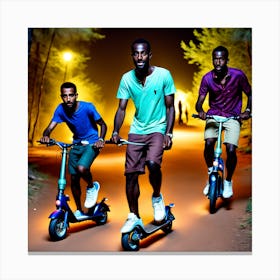 Three Young Men On Scooters Canvas Print