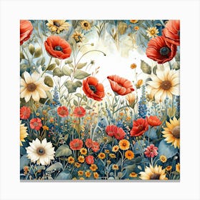 Poppies And Sunflowers Canvas Print