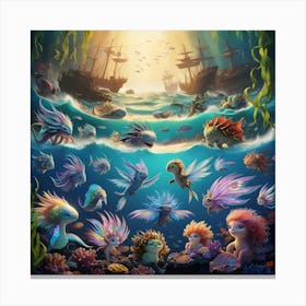 A Vibrant Whimsical Underwater Scene Featuring Different Sea Life 1 Canvas Print