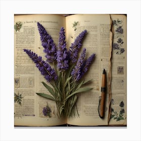 Open Book With Lavender  -  Junk Journal Canvas Print