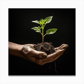 The Gardeners Green Thumb Depict A Hand Carefully Holding A Seedling Showing. Canvas Print