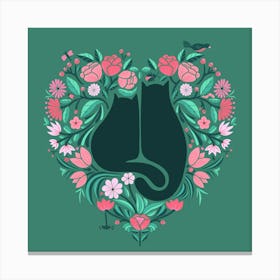 I Heart Cats And Plants On Green Canvas Print
