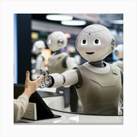 Robots Greeting A Customer Canvas Print