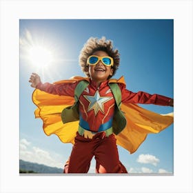 A Dynamic Superhero Costume Clad Business Leader Soaring Through A Bright Summer Sky Their Cape Rip (3) Canvas Print