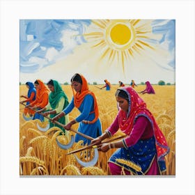 An Image Of Women Working In Wheat Field In Punjab, Pakistan 5 Leinwandbild