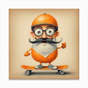 Orange Man On Skateboard 2 Canvas Print