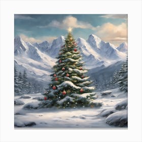 large christmas wall art Christmas Tree In The Mountains Canvas Print