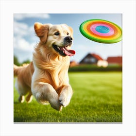 Golden Retriever Running With Frisbee Canvas Print