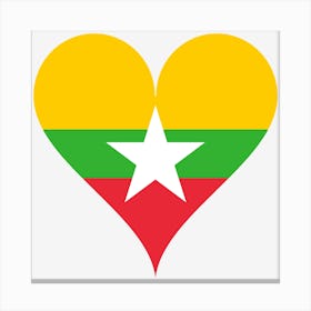 Heart Love Myanmar Burma Asia South East Asia Star Flag Canvas Print