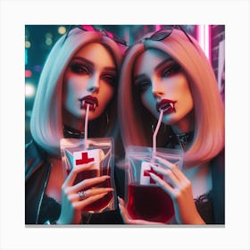Two Dolls Drinking Blood Canvas Print