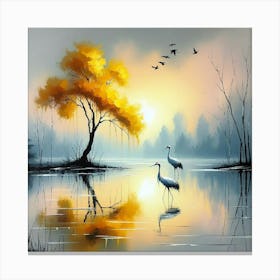 Cranes On The Lake Canvas Print